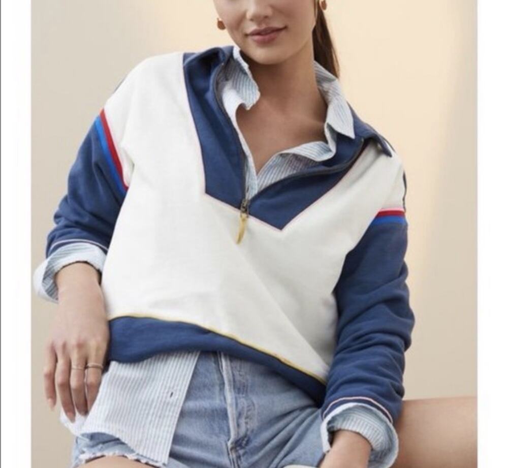 Anthropologie Pilcro 3/4 Zip Pullover Sweater Rugby Style Collared Size XS Blue